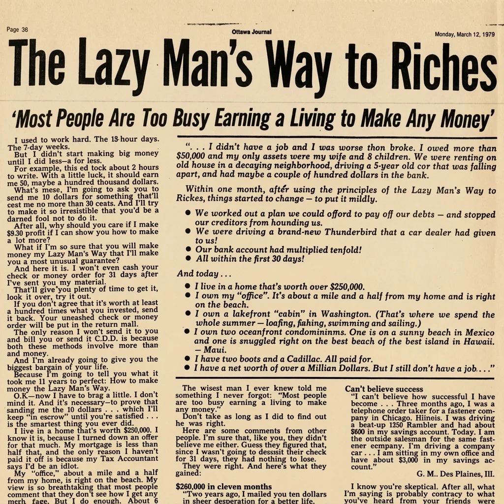 Mockup de Lazy Man’s Way to Riches Ad